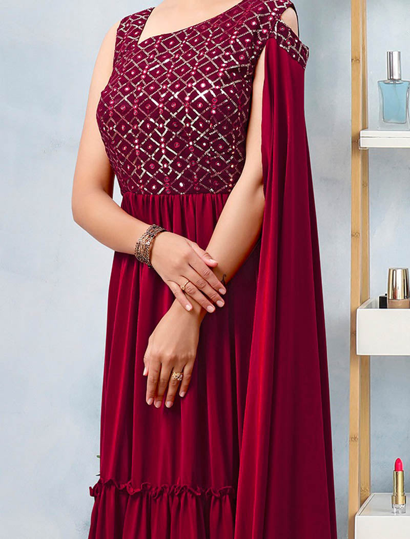 Maroon Glimmering Ethnic Gown For Women & Imported Lycra Fabric