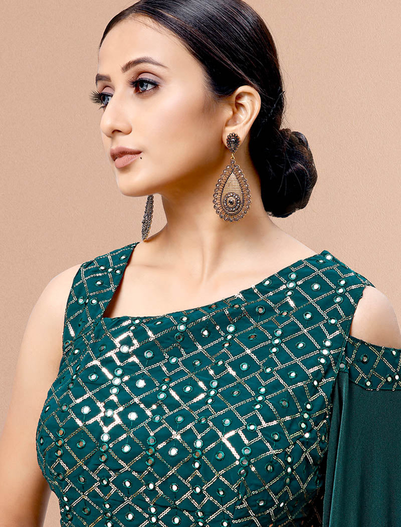Sea Green Glimmering Imported Lycra Ethnic Party Wear Gown For Women