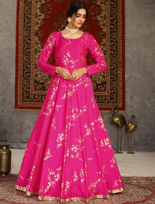 Deep Pink Designer Anarkali Ethnic Long Gown For Women