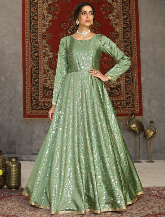 Designer Pista Green Anarkali Ethnic Long Gown for Women