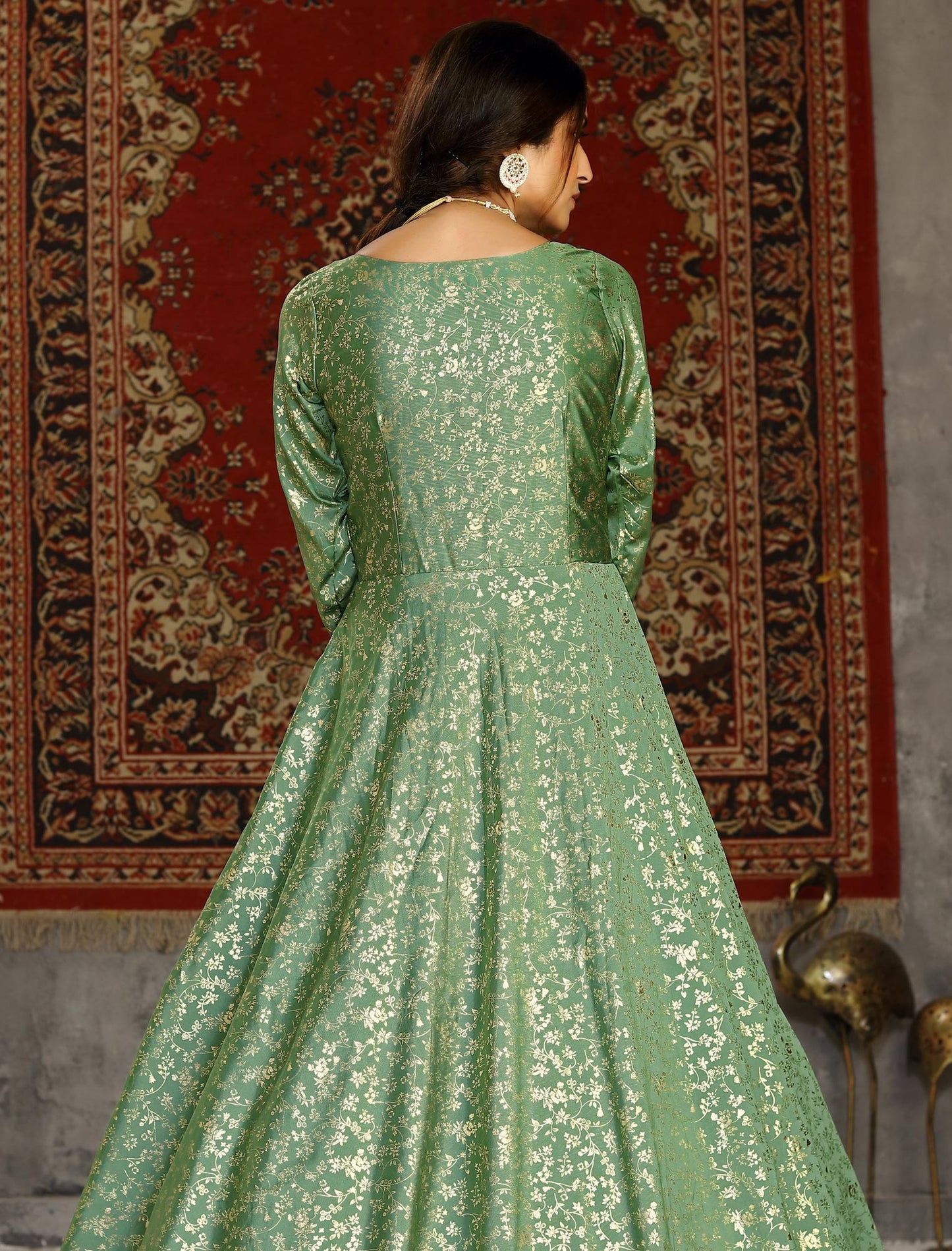 Designer Pista Green Anarkali Ethnic Long Gown for Women