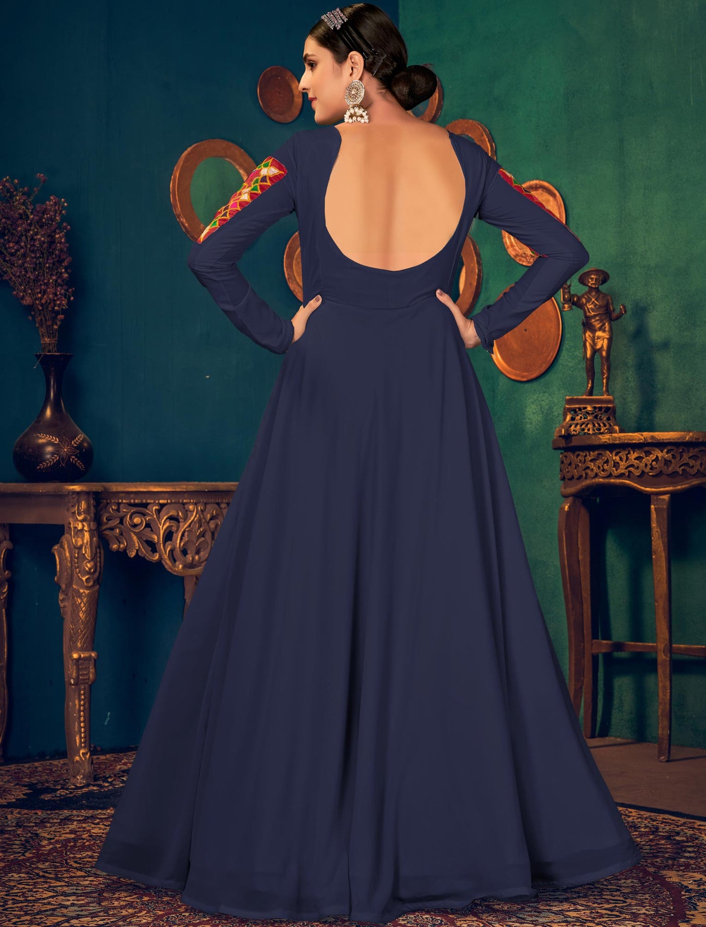 Designer Purple Georgette Anarkali Ethnic Long Gown For Women with Embroidery and Waist Belt