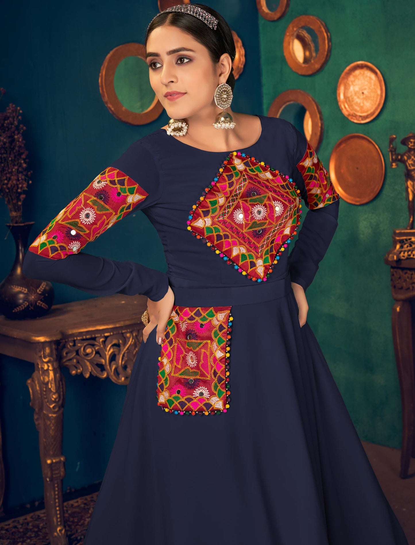 Designer Purple Georgette Anarkali Ethnic Long Gown For Women with Embroidery and Waist Belt