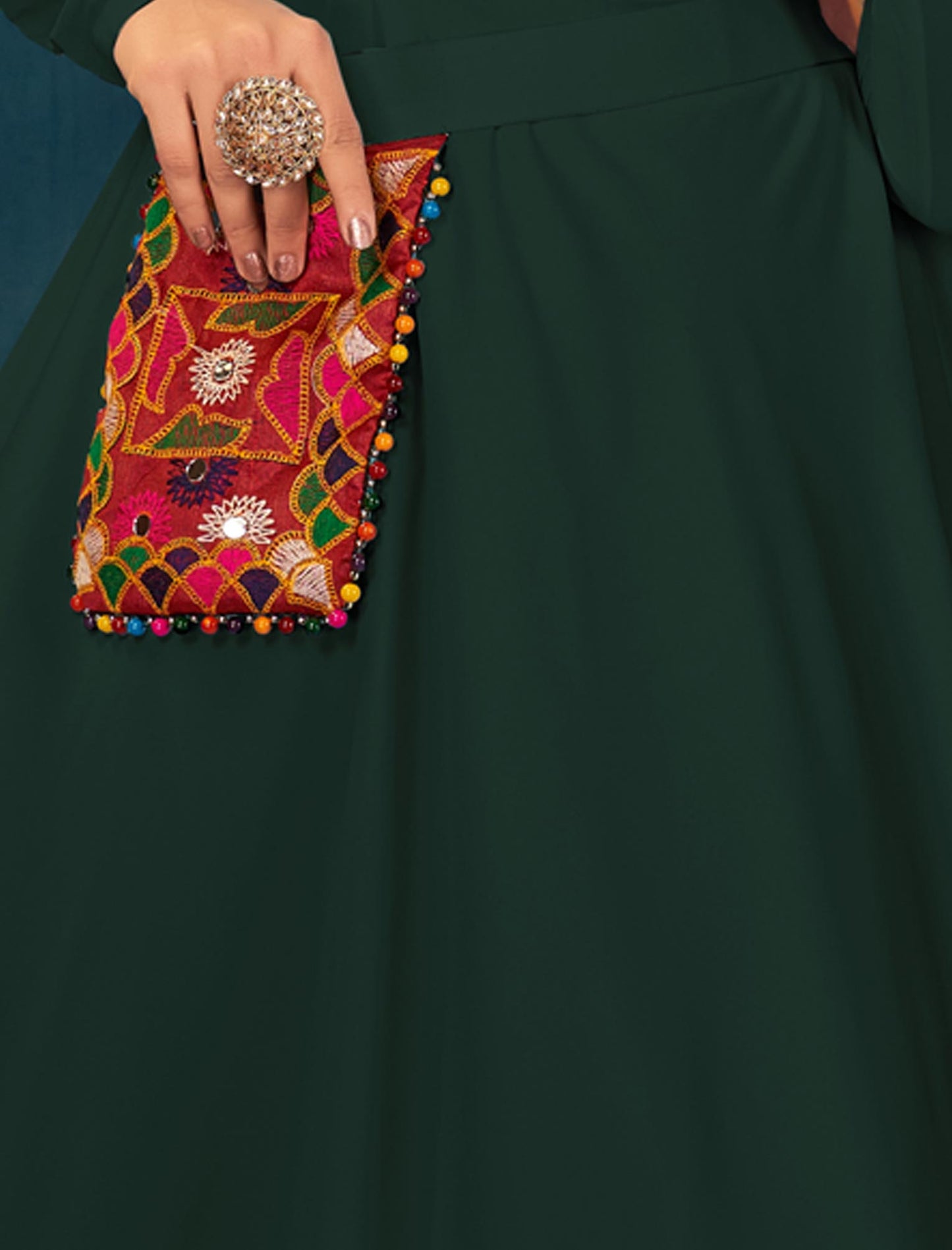 Stunning Green Designer Anarkali Ethnic Gown For Women with Embroidered Mirror and Pearl Work