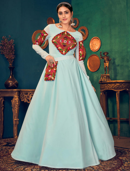 Designer Anarkali Ethnic Long Gown For Women in Sky Blue