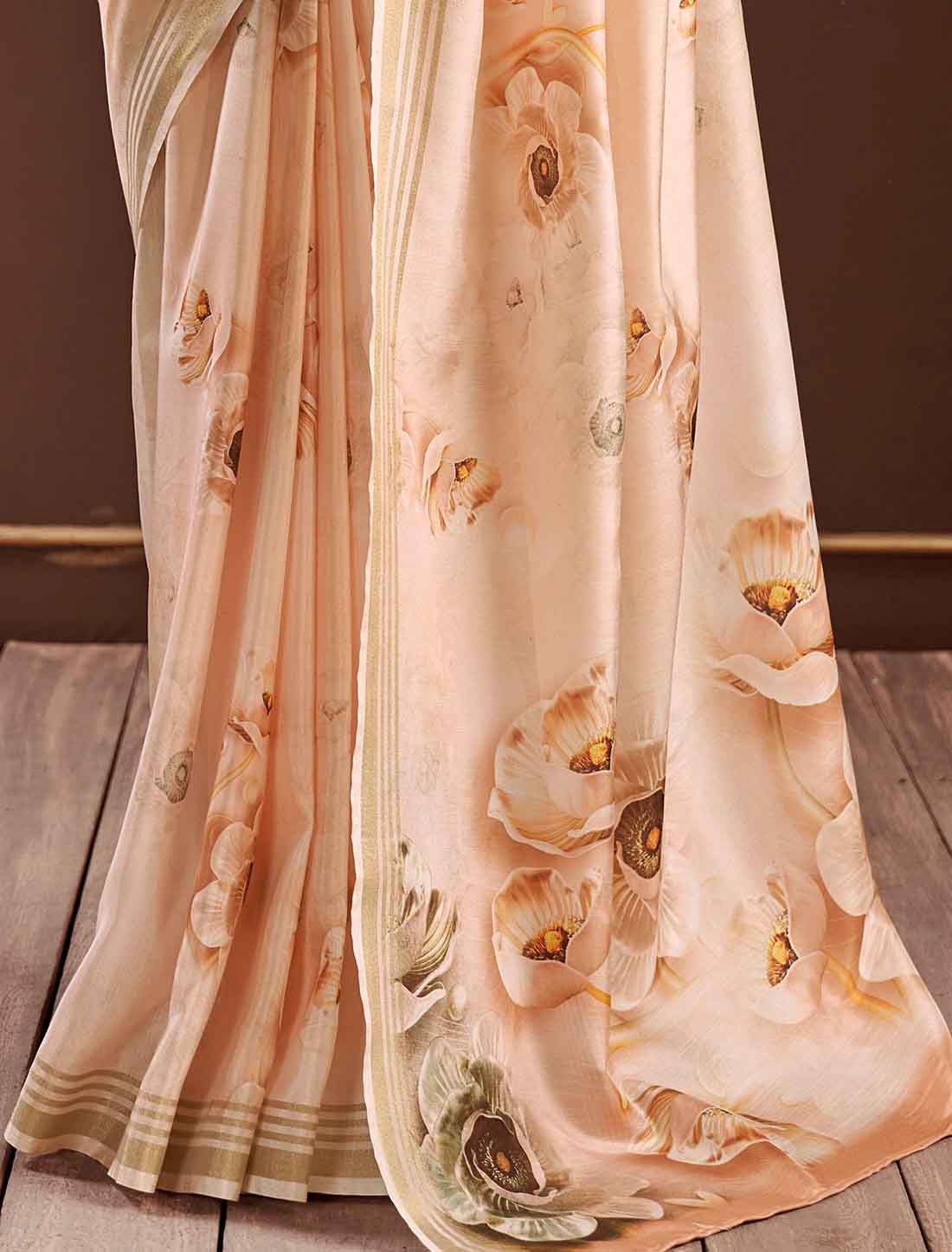 Ethnic Handloom Silk Floral Digital Party wear Saree
