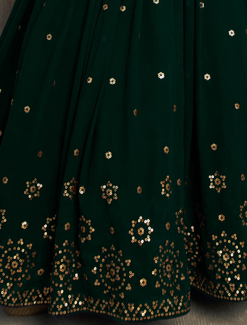 Green Georgette Designer Embroidery Ehnic Gown For Women