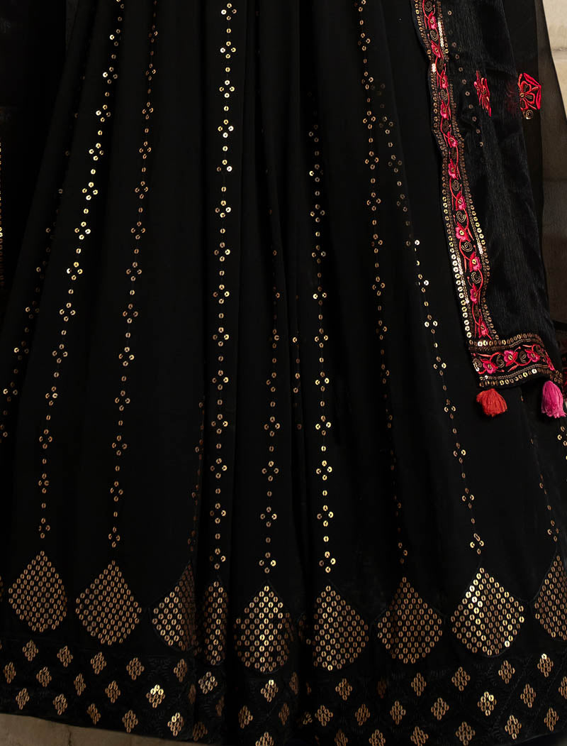 Starry Nights Black Georgette Designer Ethnic Gown For Women with Sequin Embroidery