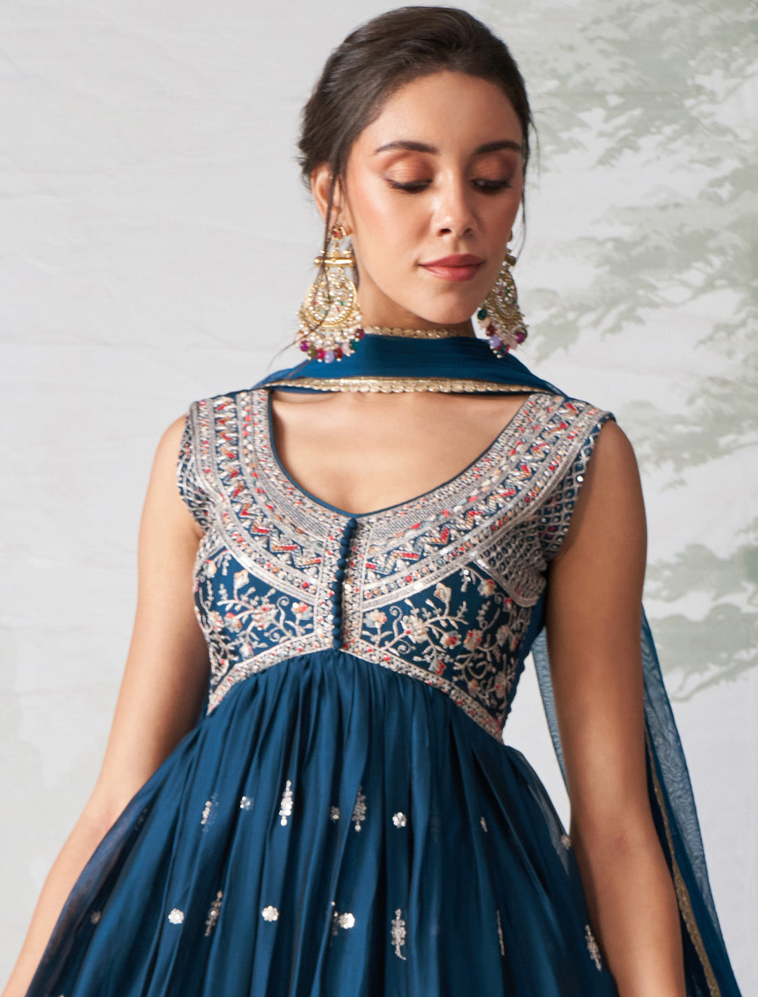 Georgette Rangoli Ethinc Multi Thread Embroidery Gown Sets