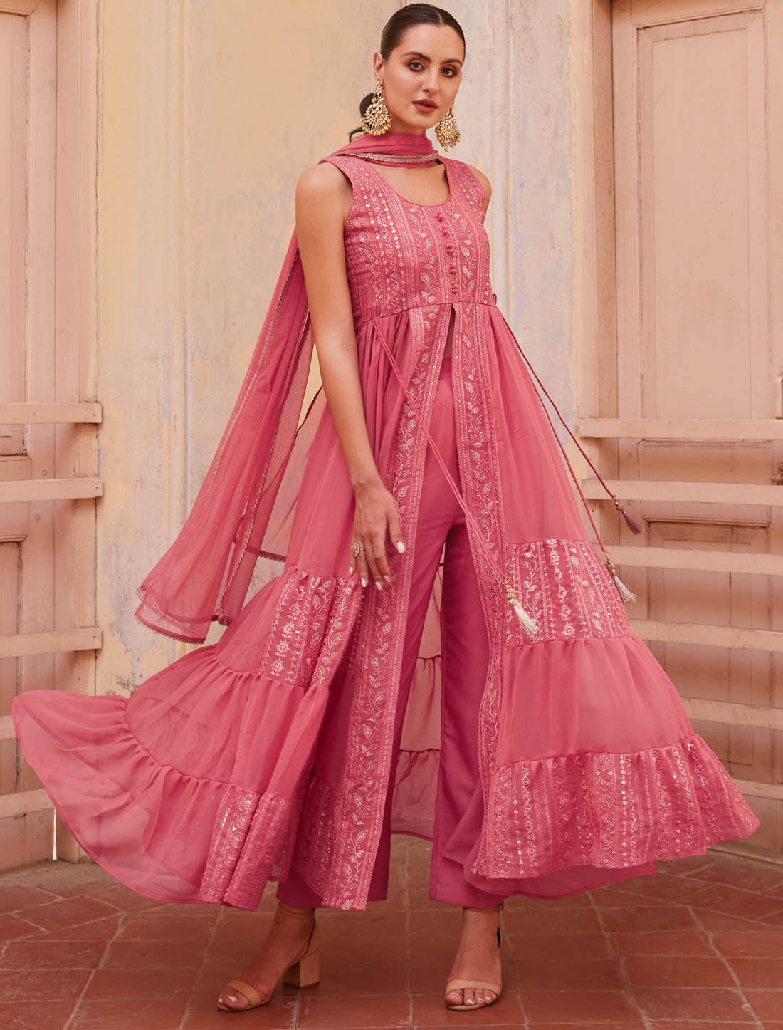 Fancy Kurti Set Latest Party Wear Long Kurti Gajri Elegant Georgette