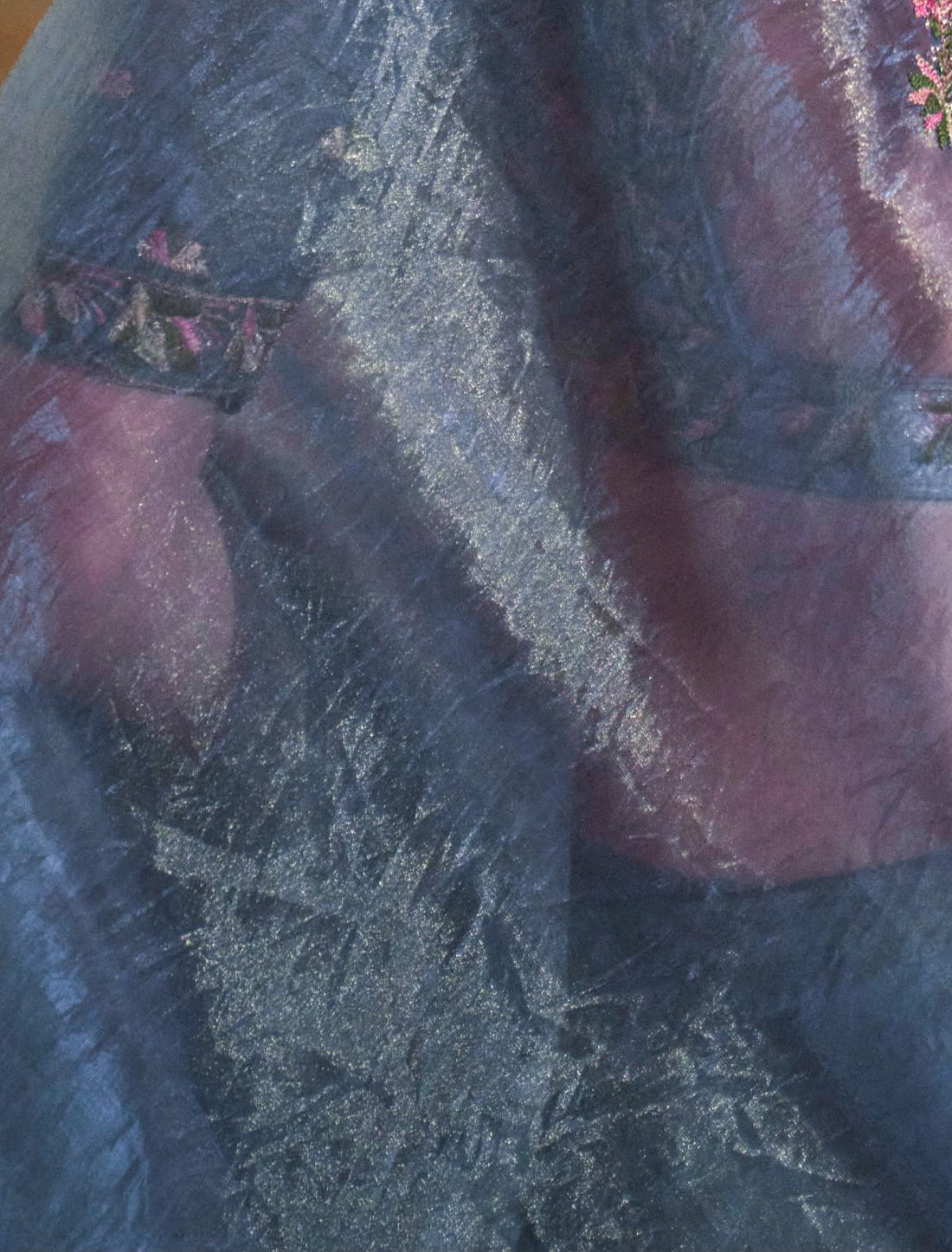 Ethnic Shine Grey Soft Tissue Multi Thread Embroidery Saree