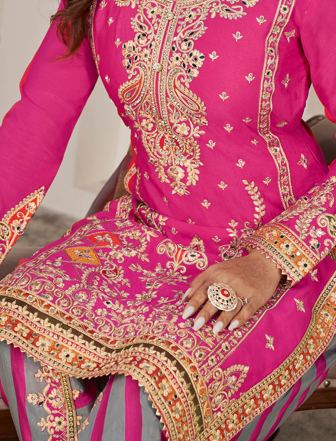 Festive Wear Chinnon Suit with Dupatta Tulip Pant