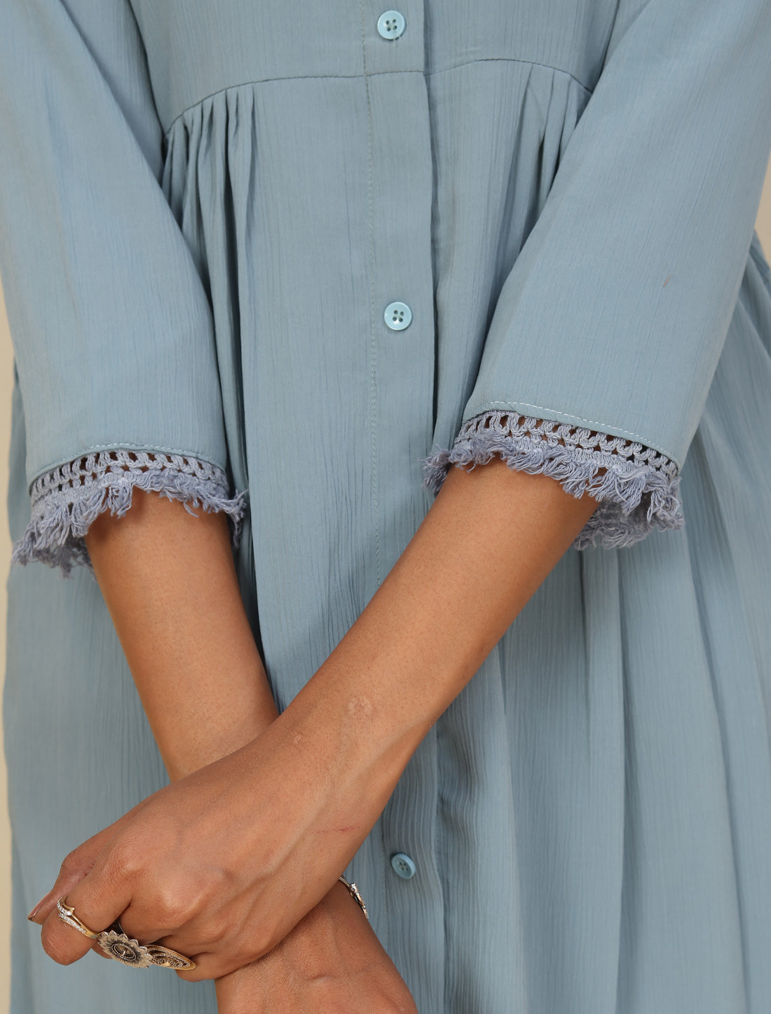 Sky Blue Ethnic Cotton Top with Pant Kurta Sets