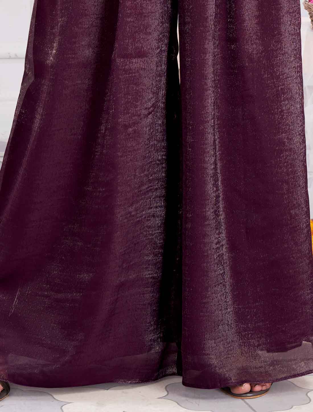 Wine Fancy Shimmer Georgette Ethnic Crop Top with Sharara An Choli