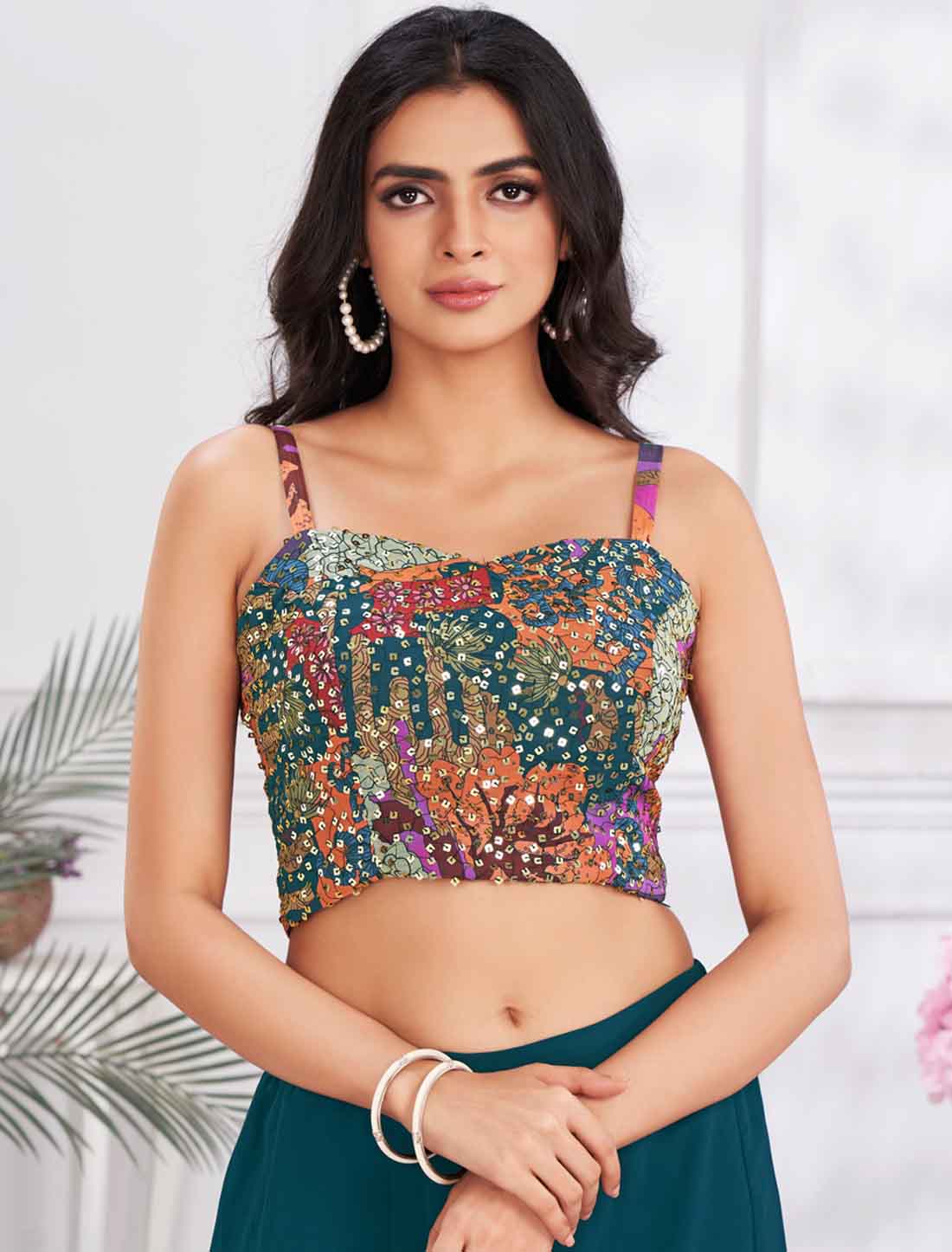 Blue Georgette & Fancy Ethnic Wear Crop Top with Sharara & Choli