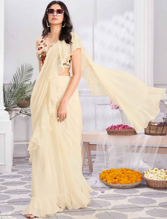 Luxurious Satin Silk & Fancy Party Wear Embroidery Work Saree & Choli