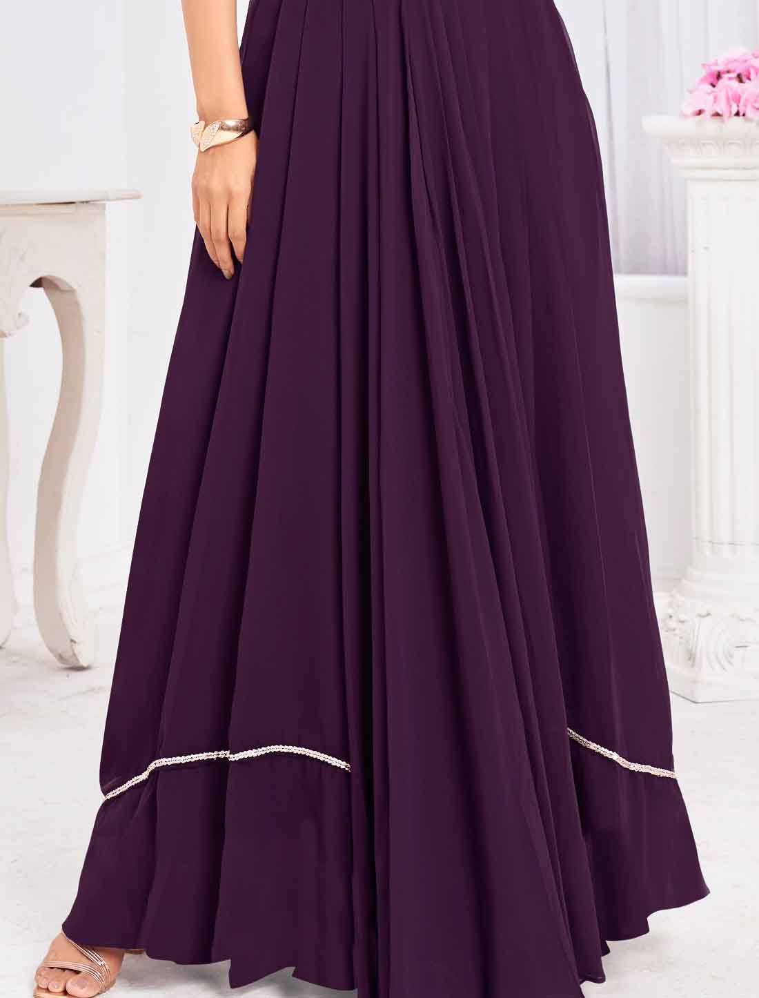 Luxurious Wine Georgette Ethnic Wear Crop Top with Sharara & Choli