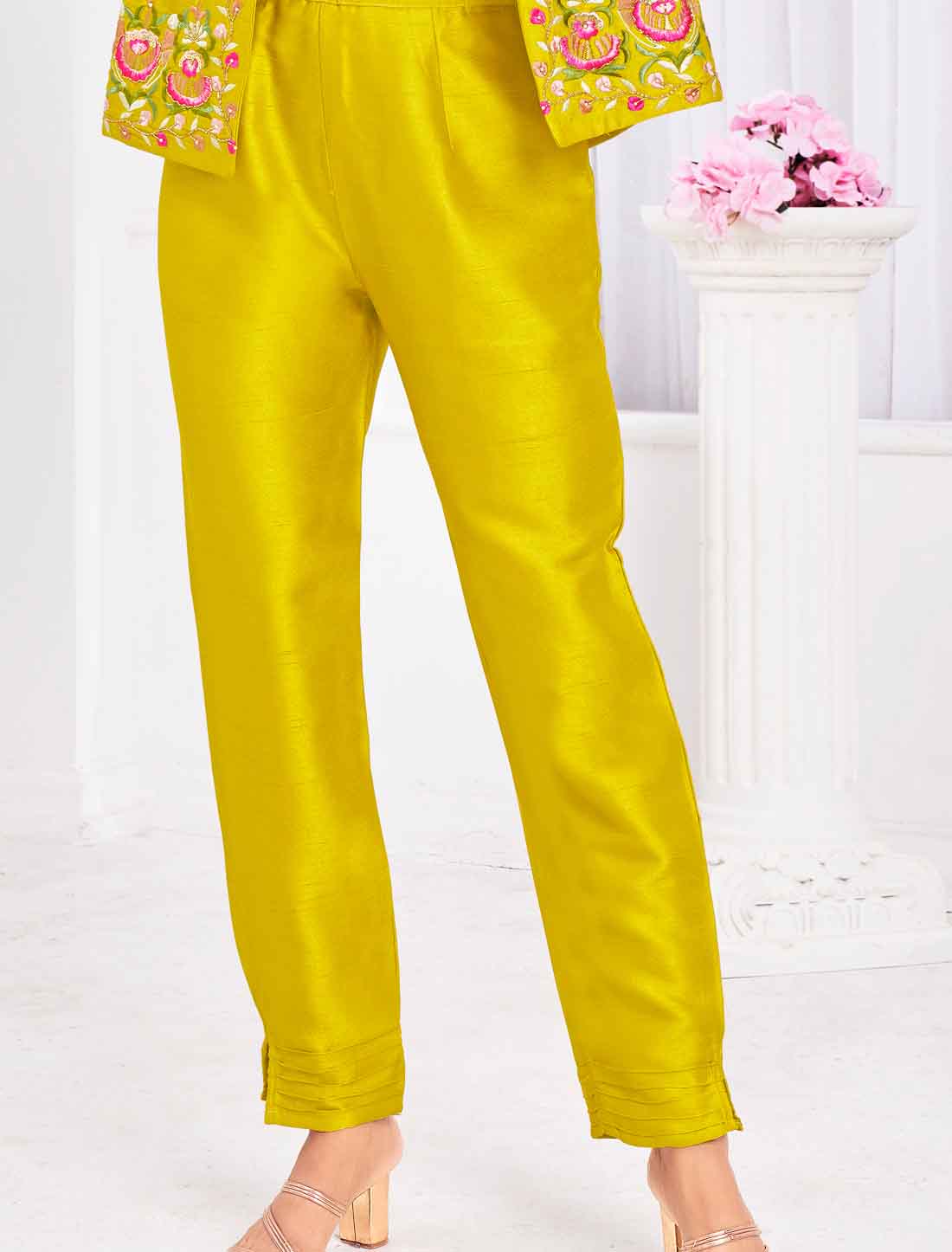 Discover Party Wear Tussar Silk Crop Top with Jacket an Choli & Pant
