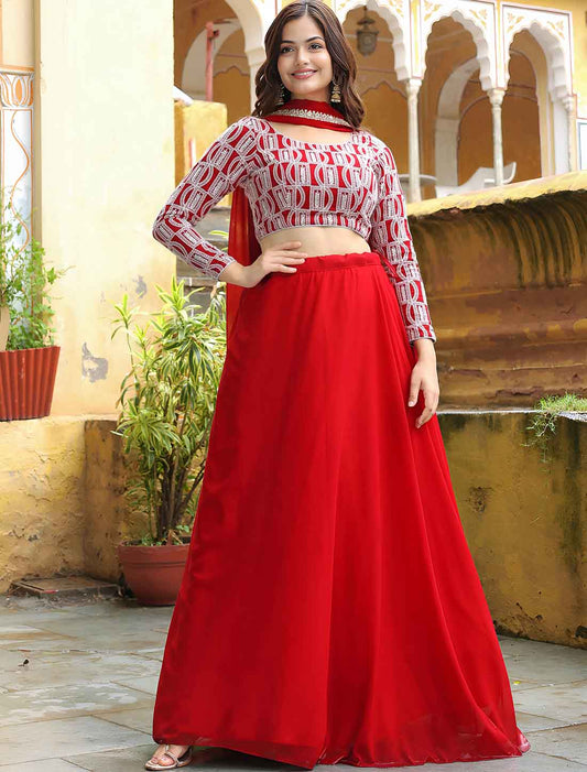 Red Georgette With Sequins Embroidery Ethnic Lehenga Choli