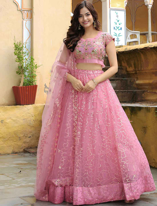 Pink Soft Net Dori and Resham Embroidery Ethnic Lehenga Choli