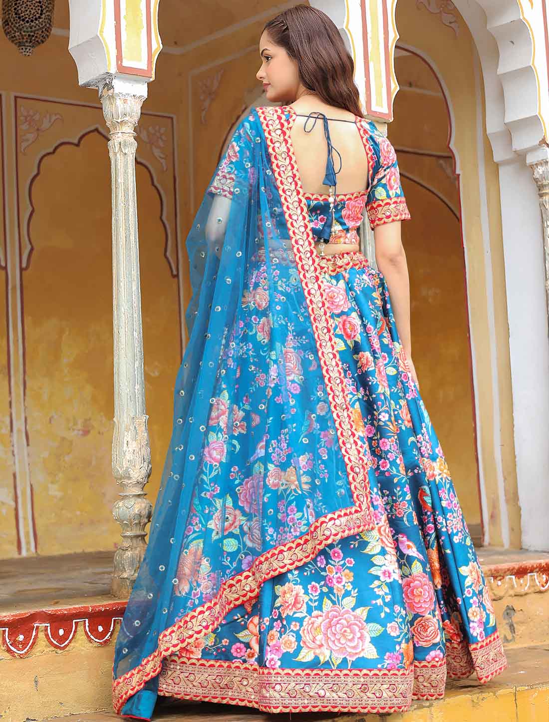 Blue Ethnic Art Silk Sequins Embroidery With Diamond Lehenga Choli
