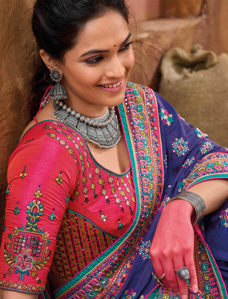 Purple Banaras Silk With Shana Silk Blouse Pure Kachhi Work An Diamond & Mirror Heavy Work Ethnic Sarees