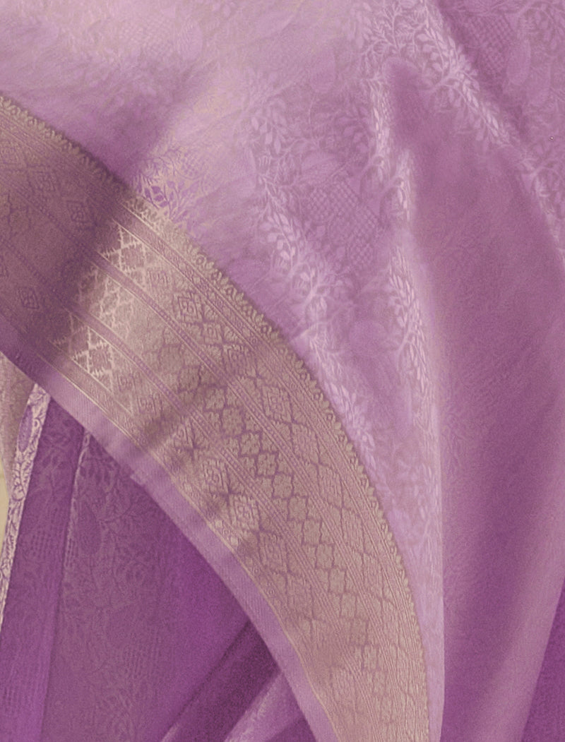 Light Purple Pure Self Satin Handloom Weaving Traditional Wear Saree With Blouse