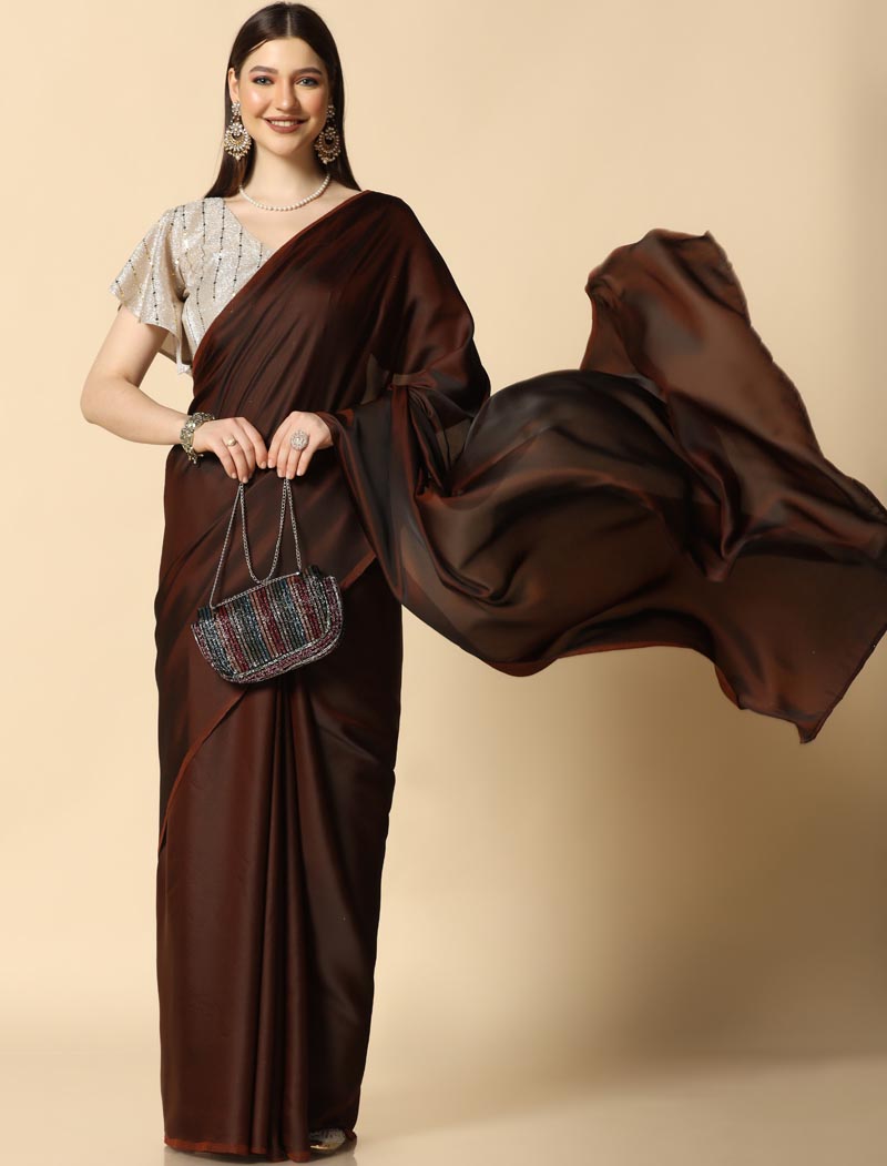 Brown Burfi Silk Traditional Wear Ethnic Saree For Women