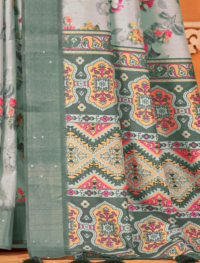 Elegance Redefined Fancy Silk Digital Print With Gotha Silk Border And Digital Print UnStitched Saree