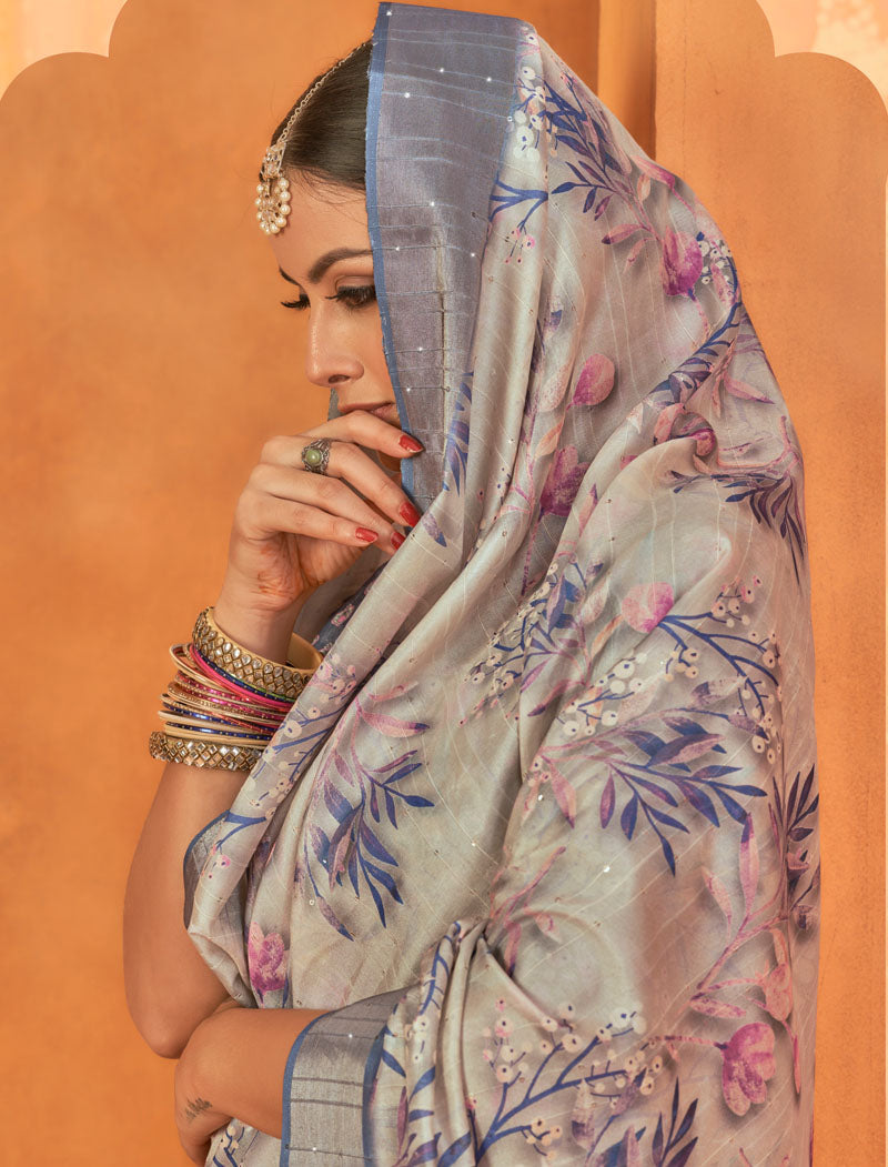 Unveiling Gothic Fancy Silk Digital Print With Gotha Silk Border And Digital Print UnStitched Saree