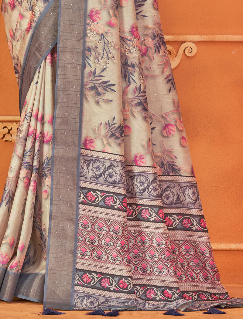 Unveiling Gothic Fancy Silk Digital Print With Gotha Silk Border And Digital Print UnStitched Saree