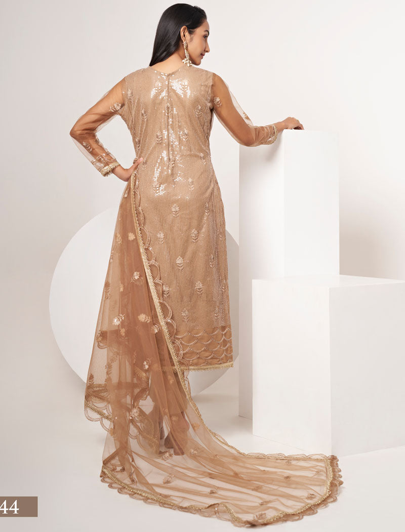 Skin Butterfly Net Semi Stitched Ethnic Salwar Suit Wtih Thread Work & Embroidery