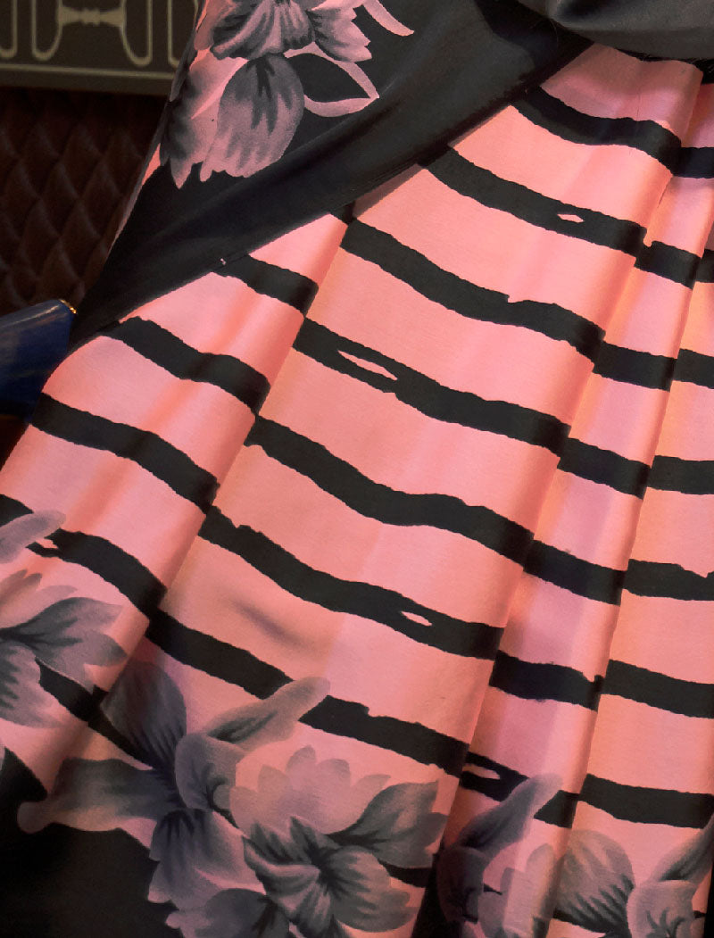 Peach And Black Fancy Japan Satin Crepe With Digital Print luxury Stylish Saree