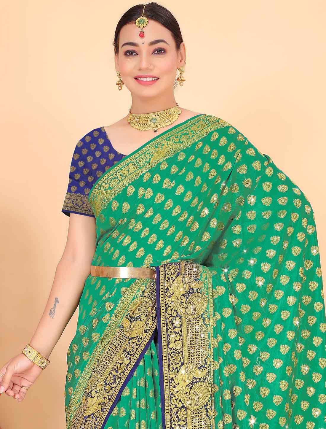 Designer Banarasi Silk With Ethinc Woven Blouse Traditiona Saree