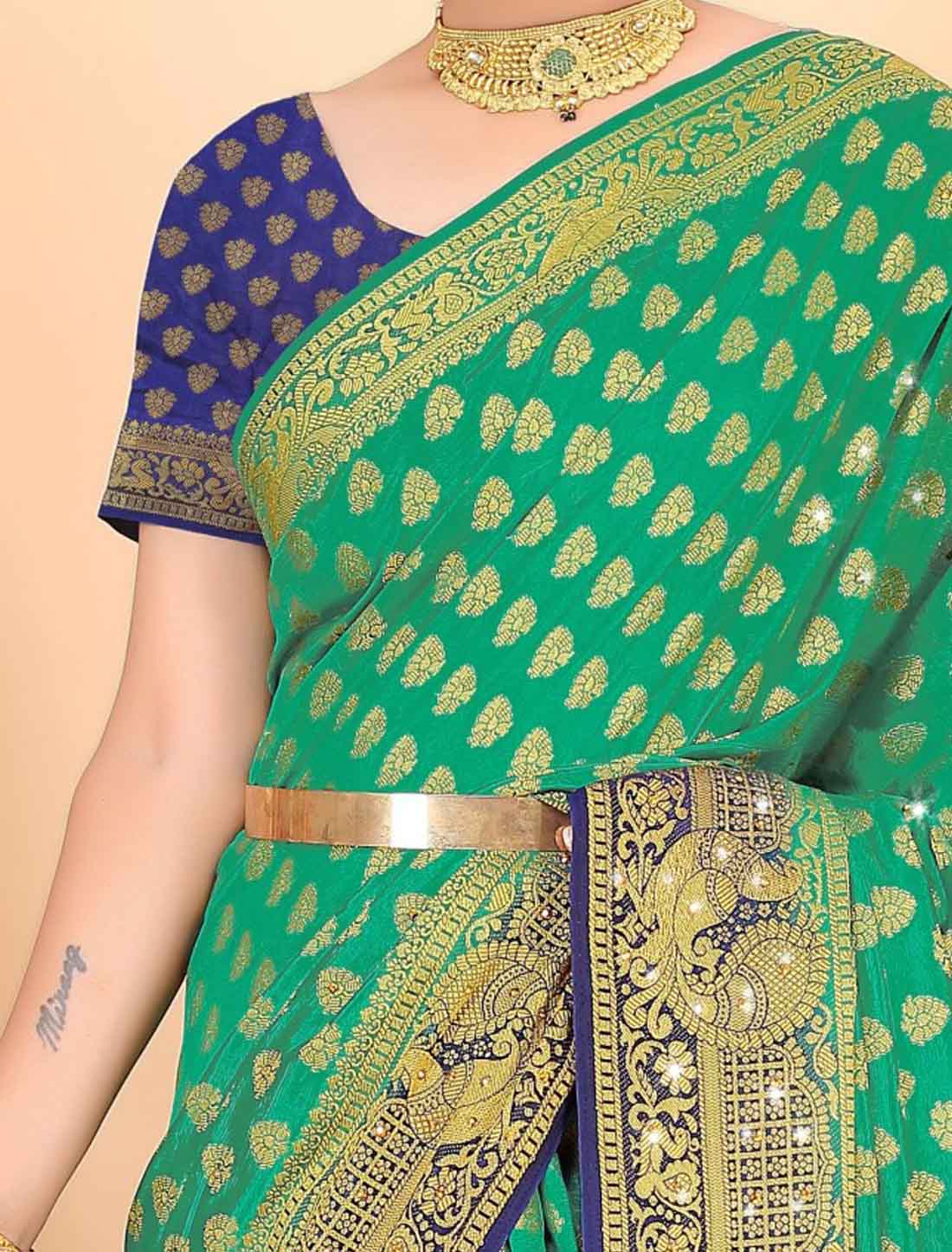 Designer Banarasi Silk With Ethinc Woven Blouse Traditiona Saree