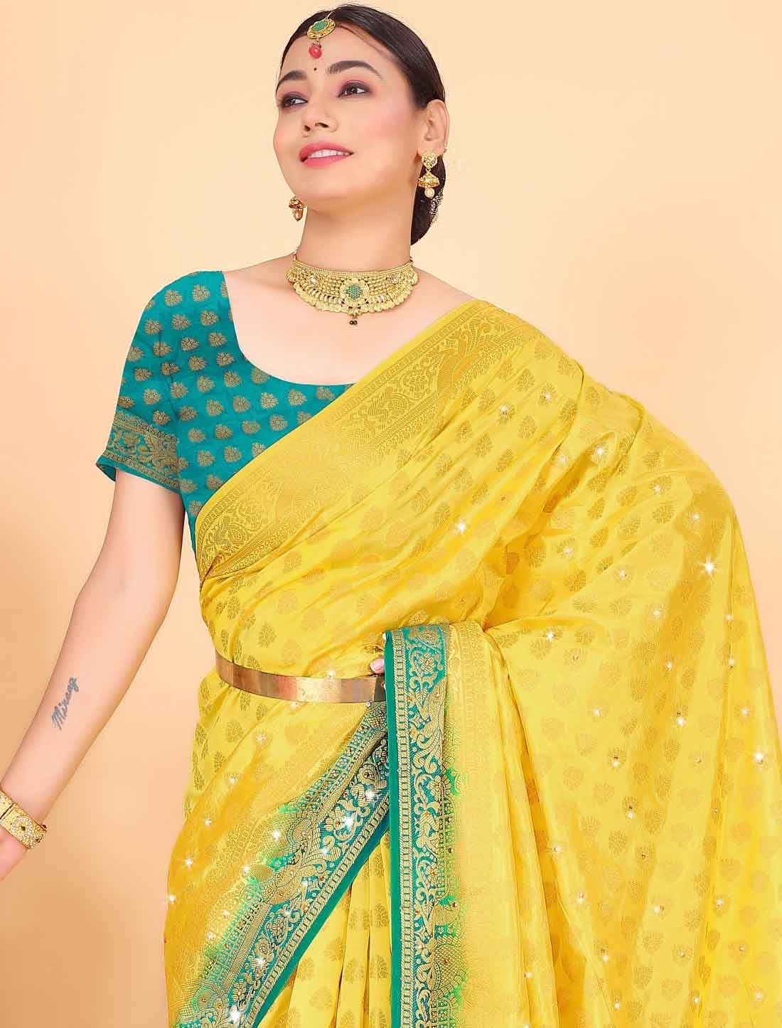 Get Traditional Banarasi Silk With Designer Woven Blouse Saree