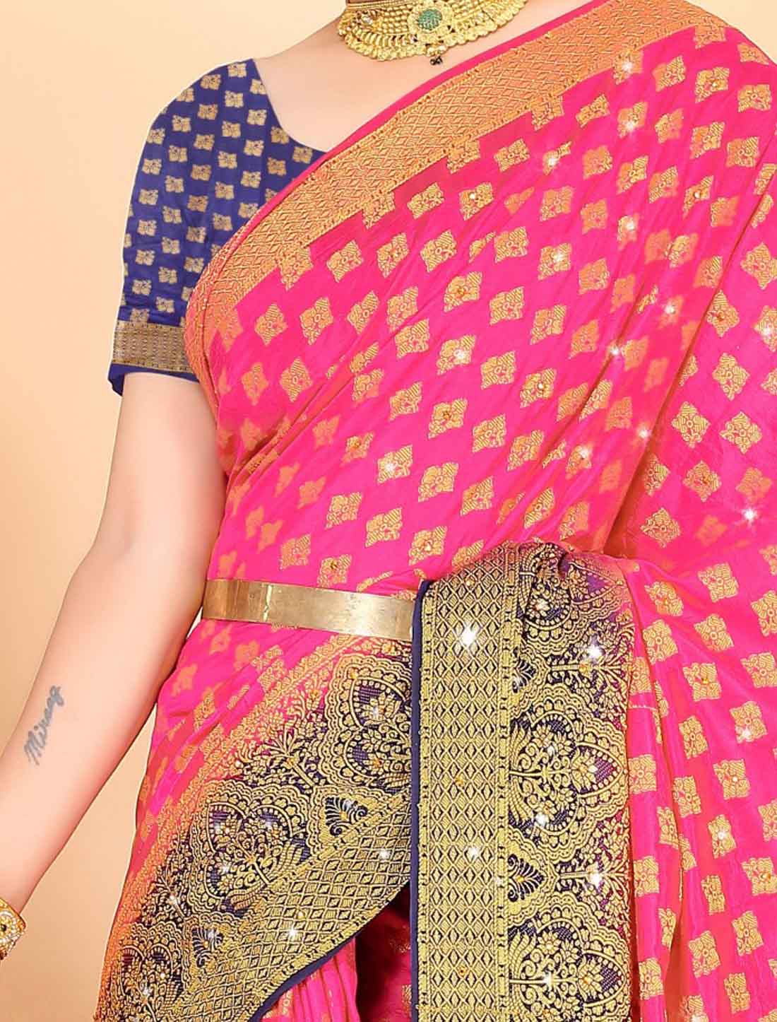 Stones Designer Banarasi Silk With Woven Blouse Traditional Saree