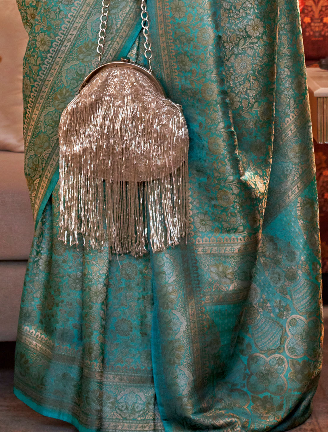 Ethereal Handloom Party Wear Two Tone Mutli Zari Weaving Silk Saree