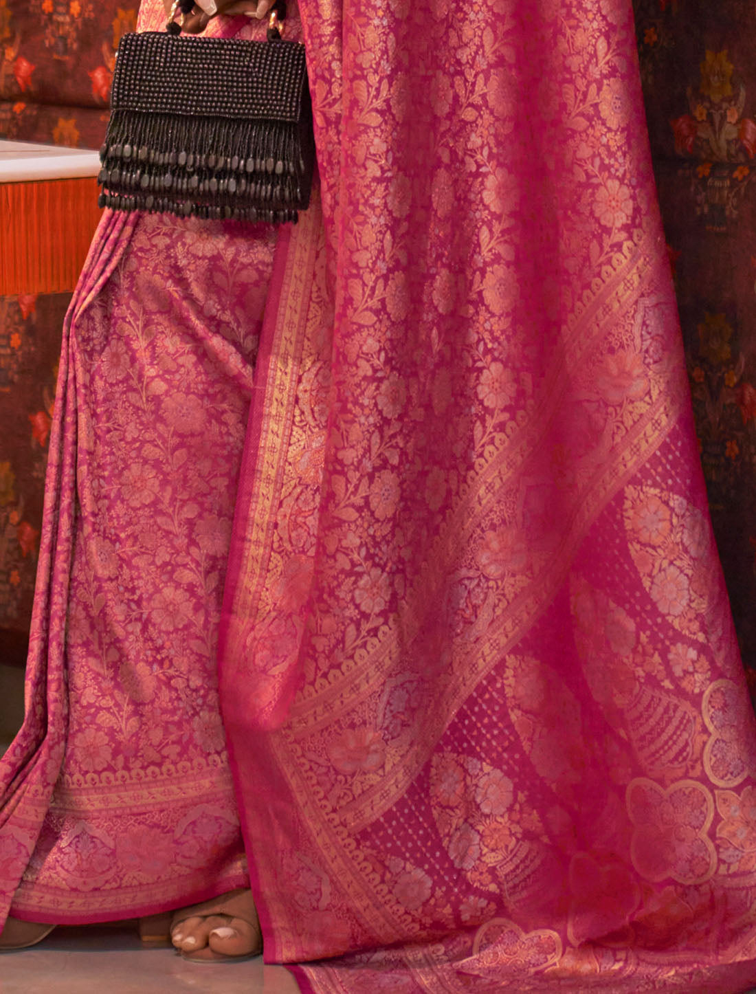 Royal Two Tone Party Wear Mutli Handloom Weaving Silk Zari Saree