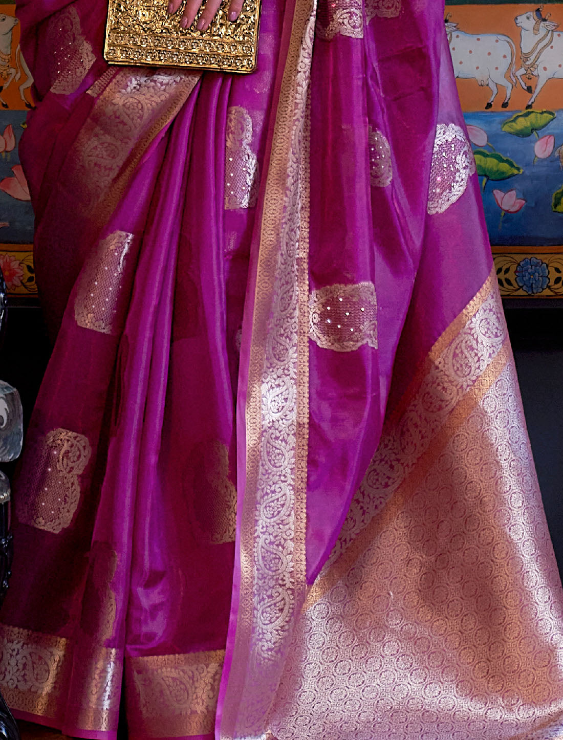 Purple Two Tone Organza Handloom Weaving Designer Saree