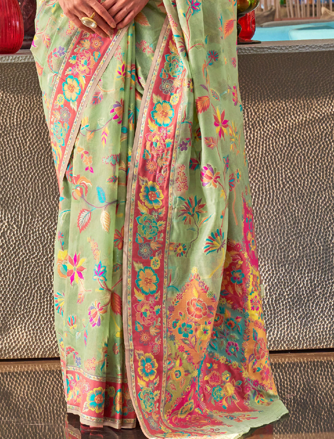 Pista Green Handloom Weaving Party Wear Silk Saree