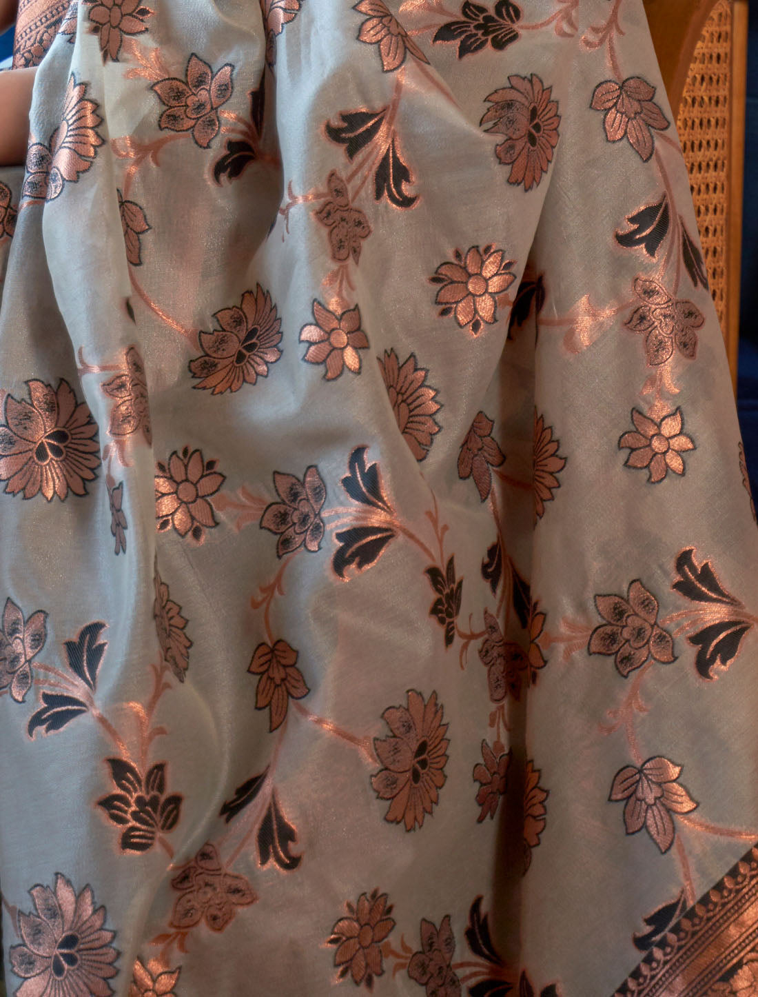 Shimmering Copper Zari Organza Weaving Designer Saree For Women