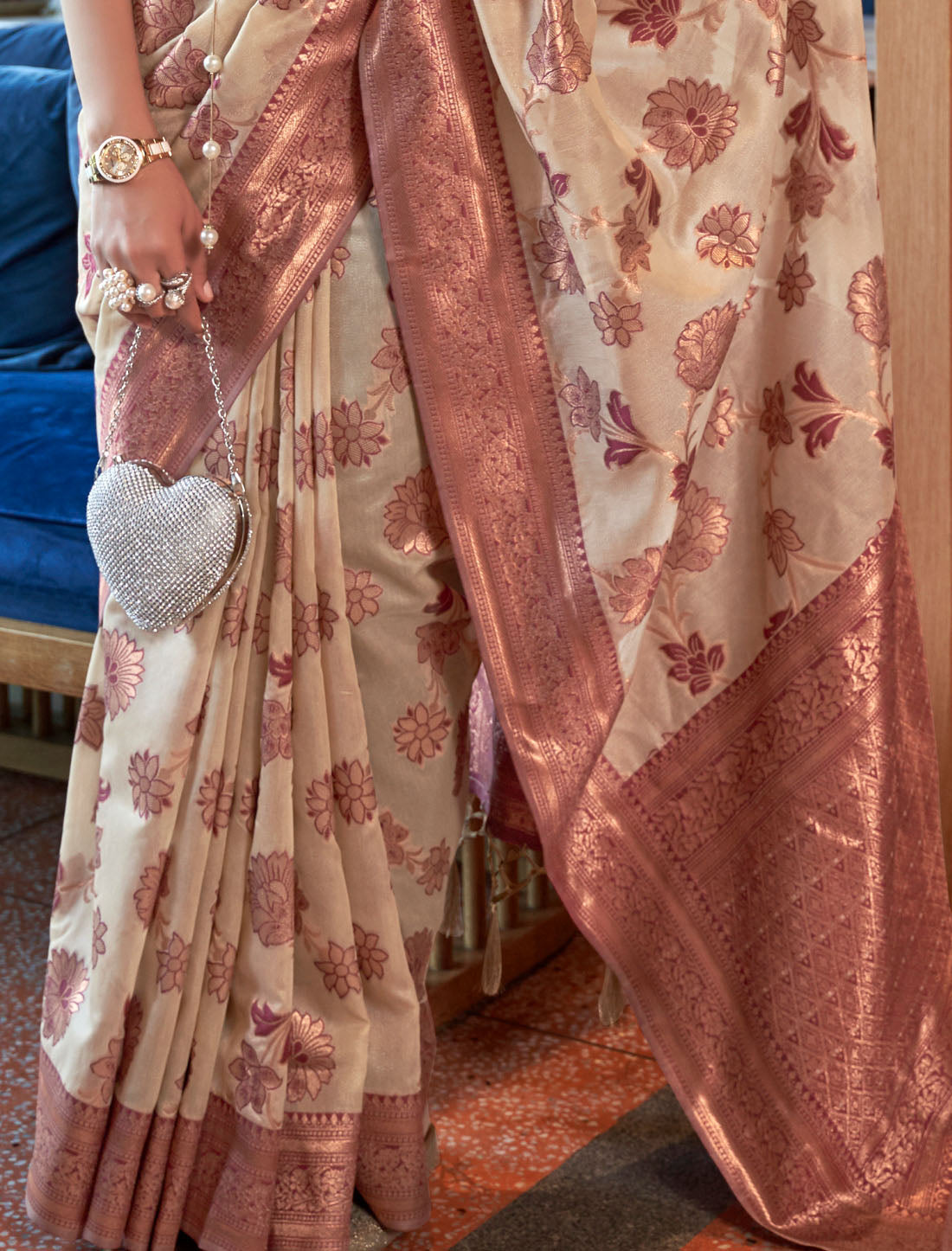 Radiant Designer Shimmer Weaving Copper Zari Organza Saree