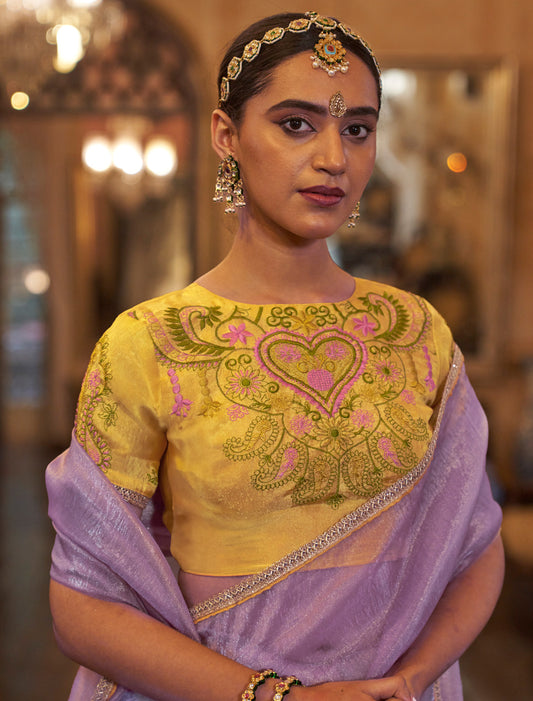 Lavender Designer Saree with Embroidery Work