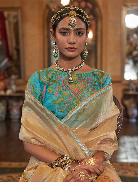 Beige Elegant Tissue Saree for Women
