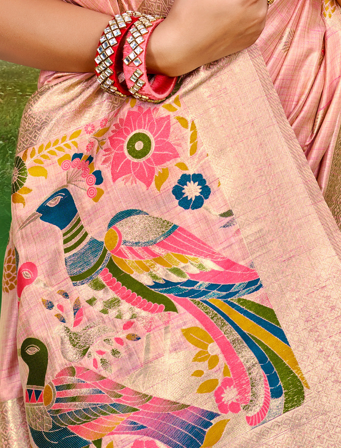 Pink Assasm Silk Woven With Meena Work Ethnic Saree