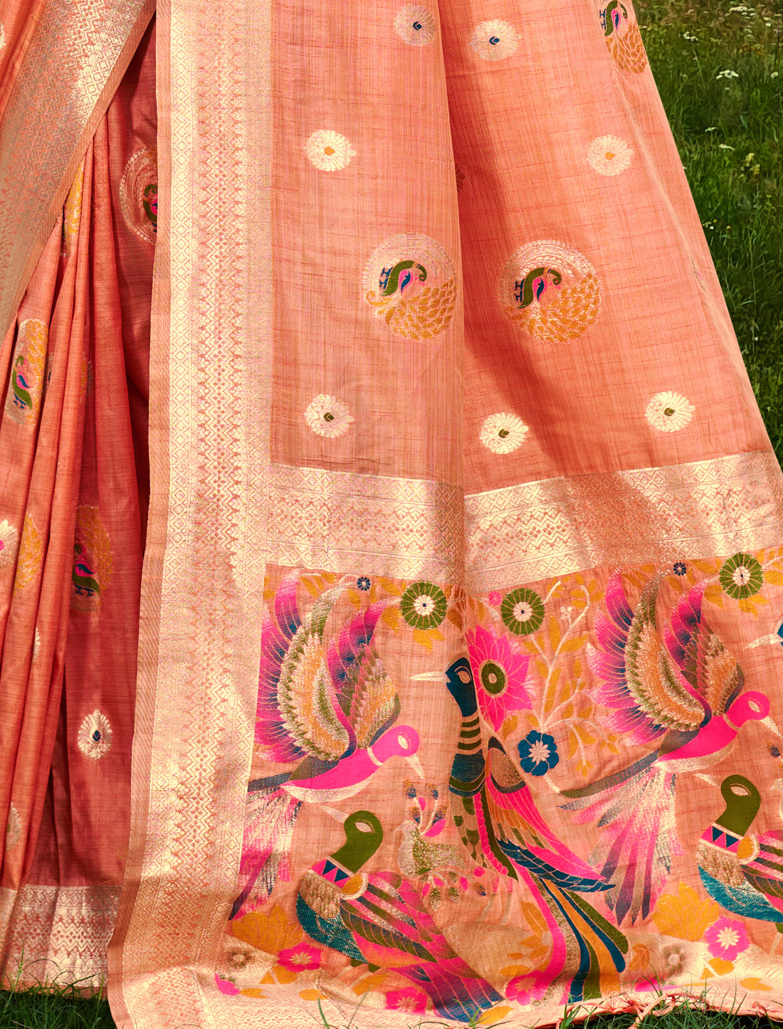 Orange Assam Silk Ethnic Saree With Meena Work