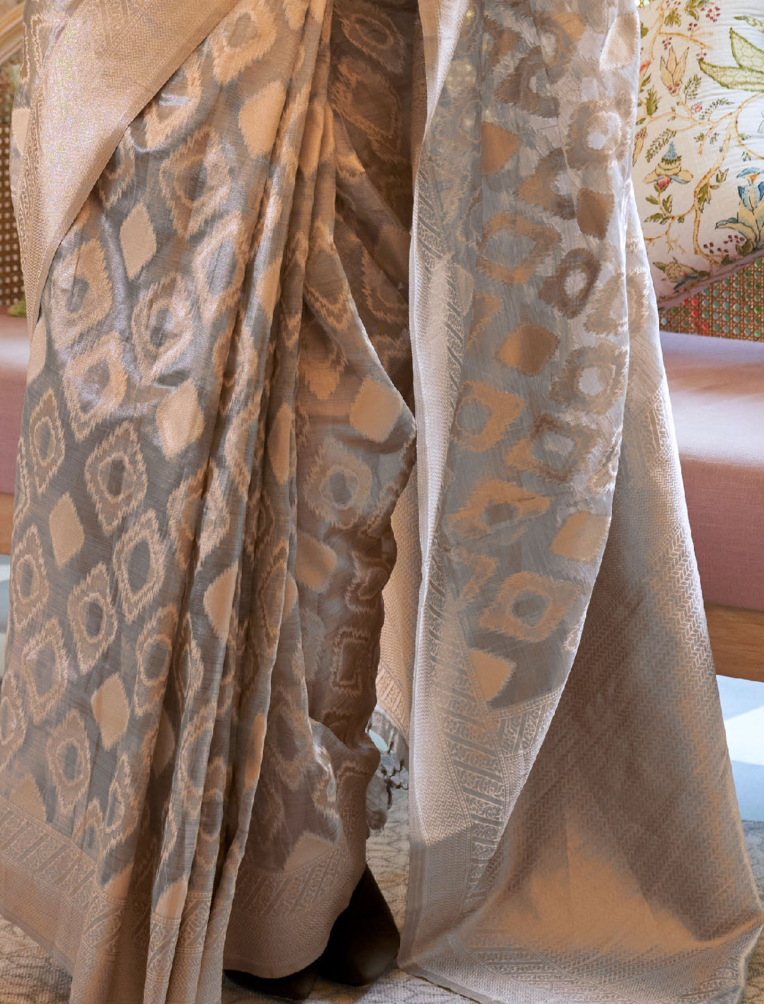 Enchanting Multi Weaving Zari Tissue Handloom Women Saree