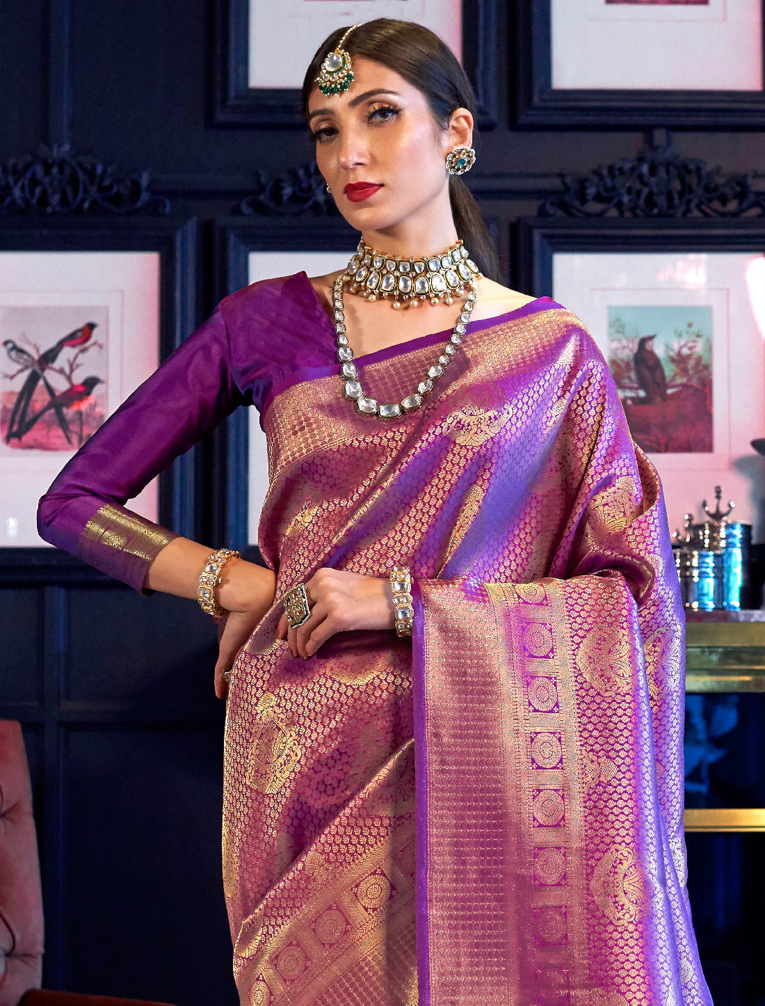 Purple Ethnic Designer Handloom Silk Saree