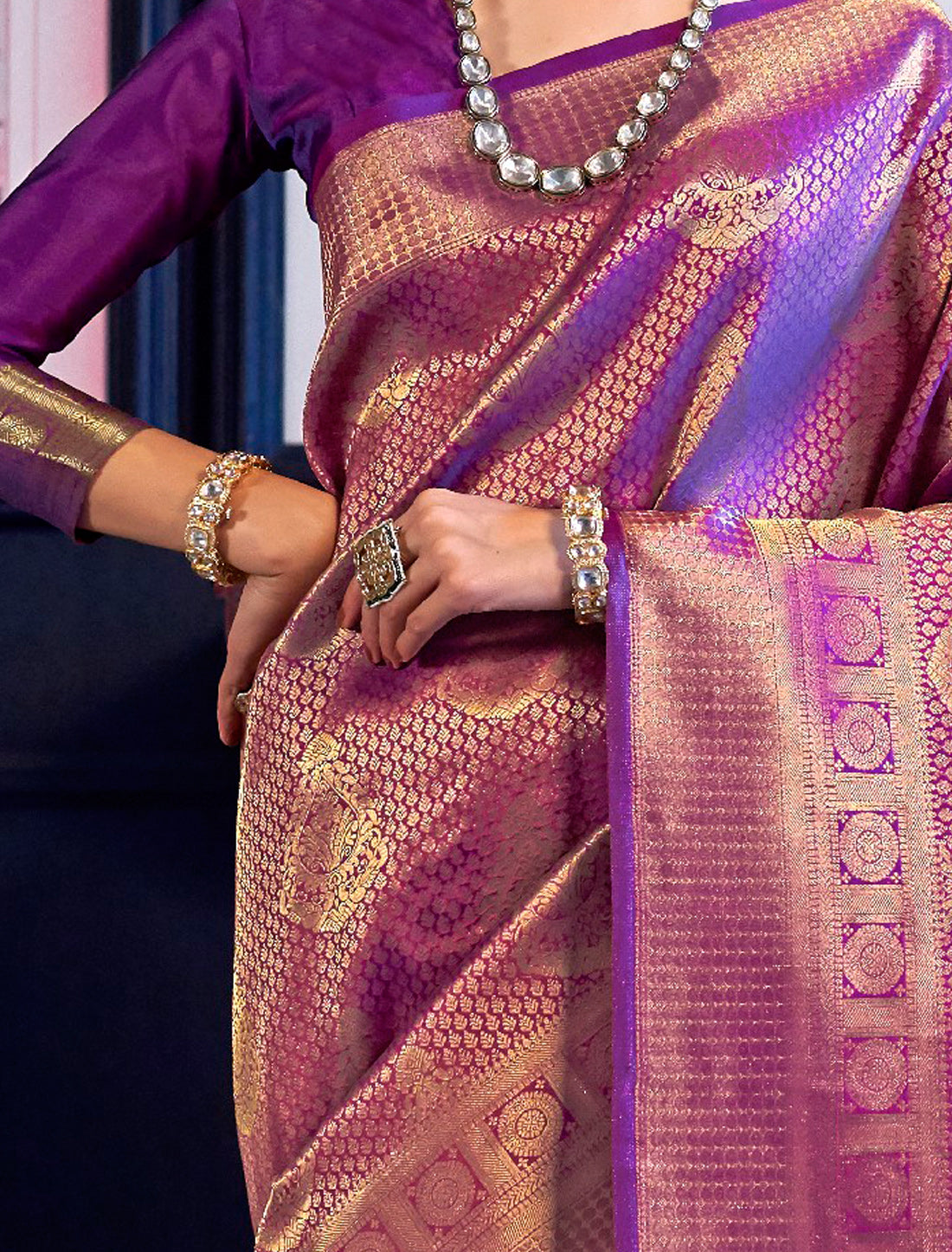 Purple Ethnic Designer Handloom Silk Saree